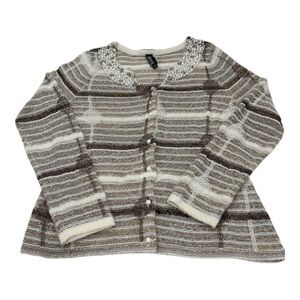 Berek Grey and Cream Medium Cardigan Sweater with Relaxed Fit